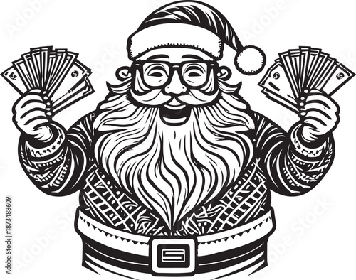 Santa Clause Holding Money Illustration