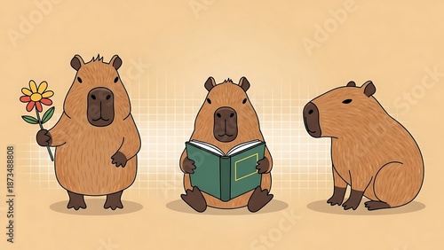 Wallpaper Mural Capybaras in different cute poses. Torontodigital.ca