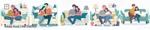 Cozy Flat Illustration of Couple Relaxing on Sofa at Home Together