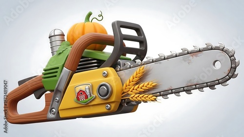 Wallpaper Mural Chainsaw with pumpkin and wheat decoration. Torontodigital.ca