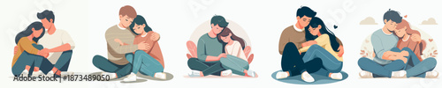 Minimalist Flat Illustration Loving Couple Cuddling Together Romantic Relationship Moment