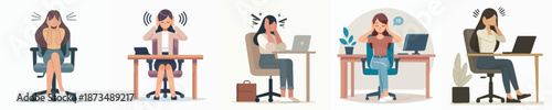Flat Illustration of Stressed Out Young Woman During Work Time