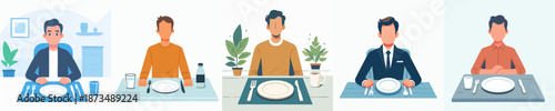 Diverse Flat Illustration of Man Sitting at Dining Table Scene