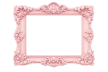 Pink ornate frame featuring intricate rococo scrollwork. Empty antique style border for design use, on a transparent background