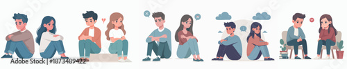 Flat Illustration Sad Couple Sitting Back to Back Relationship Problem Concept