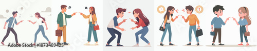 Flat Illustration of Argument Conflict Dialogue Between Man and Woman Character