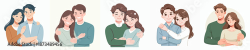 Gentle Handdrawn Style Couple Embrace Together Illustration Isolated Characters