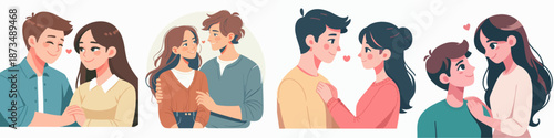 Cute Cartoon Couple Illustration Sets Romantic Moments Characters Expressions