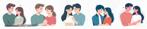 Minimalist Artistic Romantic Couple Hugging with Love Emotion Illustration Set