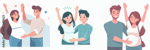 Simple Style Cheerful Couple Expecting Baby Pregnancy Announcement Illustration