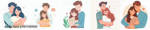 Cute Flat Illustration of Romantic Couple Hugging Each Other Art Collection