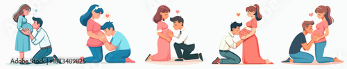 Flat Design Couple Expecting a Baby with Love Gesture Illustration Set
