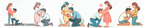 Flat Illustration Happy Expectant Couple Love Scene Pregnancy Illustration