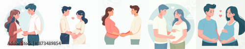Minimalist Couple Expecting Child Together Hand Drawn Illustration Collection