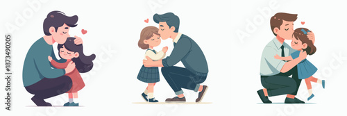 Cartoon Style Father Daughter Moment of Tenderness Hugging Each Other Illustration