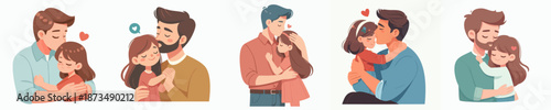 Cute Handdrawn Father and Daughter Bonding Moments Character Illustration Collection