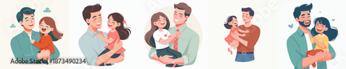 Charming Flat Style Father Daughter Moments Celebrating Family Togetherness Illustration