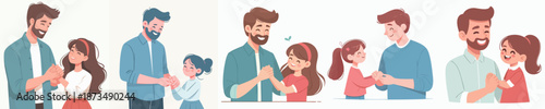 Cute Cartoon Father Daughter Moment Illustration Set with Pastel Color Palette