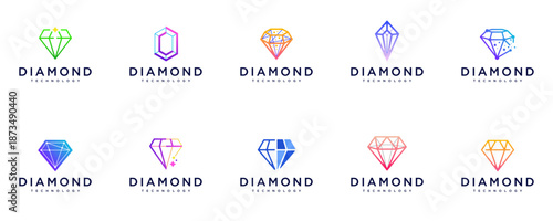 collection of crystal stone and diamond logos, with a concept of connection technology, interconnectedness, digital services, modern abstract, vector graphic illustration.