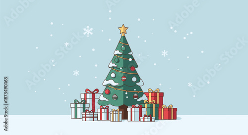 Christmas Tree with Gifts and Star.