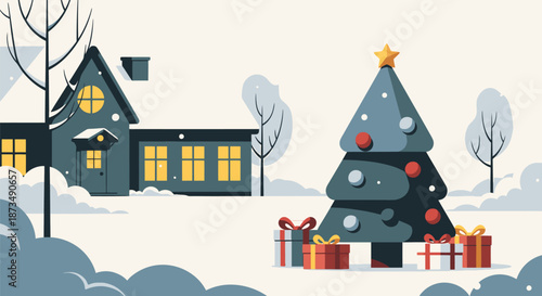 Christmas Tree with Gifts and Snow 1.