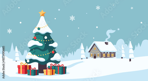 Christmas Tree with Gifts and Snow 2.