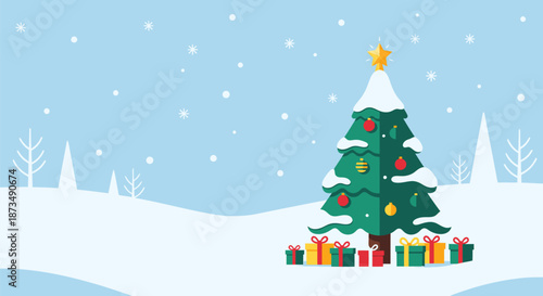 Christmas Tree with Gifts in Snowy Landscape 2.