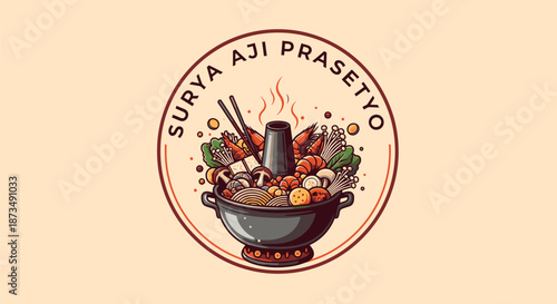 Mortar with Pestle and Spices Illustration.