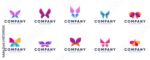 A collection of modern beauty logos, featuring colorful butterfly concepts, abstract digital services, and vector design templates.