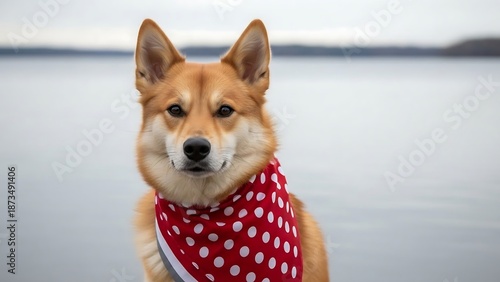 Wallpaper Mural Cute Shiba Inu Wearing Red Bandana Outdoors. Torontodigital.ca