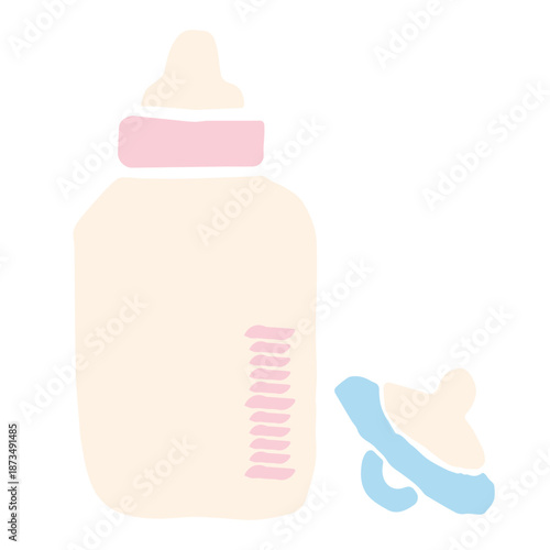 ふんわりパステル 哺乳瓶とおしゃぶりのイラスト素材｜Pastel Baby Bottle & Pacifier Illustration