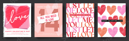 Valentine’s Day poster collection designed with expressive hearts, modern text, and warm tones, Perfect for greeting cards, festive displays, and holiday decoration projects.

