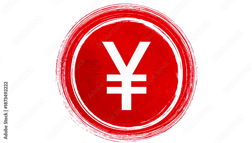 Obraz premium Red Yen Symbol, Inside a Circle with a Textured Brush Stroke Effect, isolated on a transpare.png