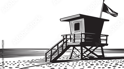 Lifeguard Tower at the Beach Illustration