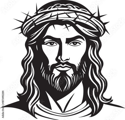 Jesus Christ Wearing a Crown of Thorns Illustration