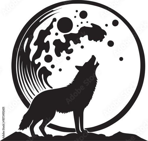 Wolf Howling at the Moon Illustration