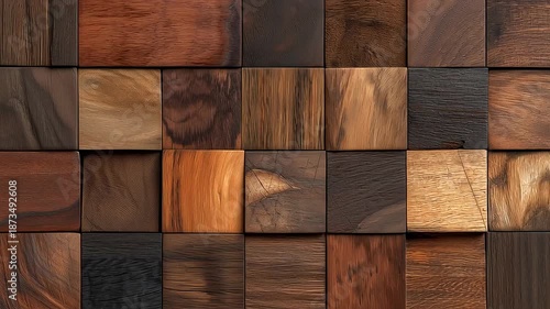Mosaic of wooden blocks with varied textures