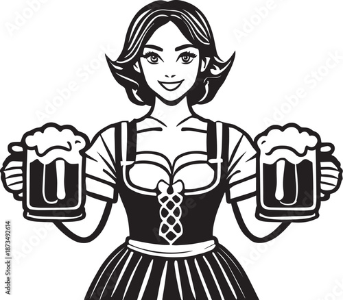 Oktoberfest Server with Beer Illustration