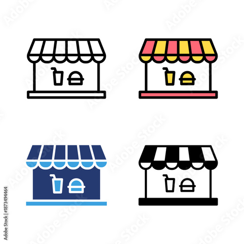 Icon set resaturant fast food, restaurant service, food service. Icon line, glyph and flat with blue colour isolated white background.