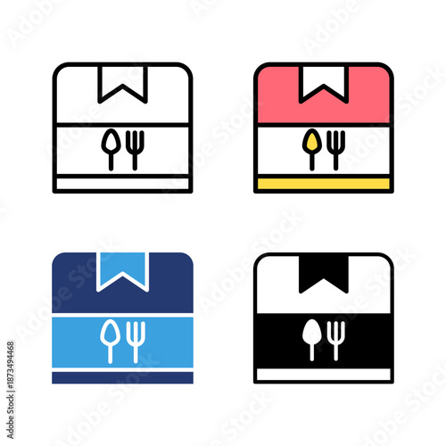 Icon set gift box, fast food, restaurant service, food service. Icon line, glyph and flat with blue colour isolated white background.