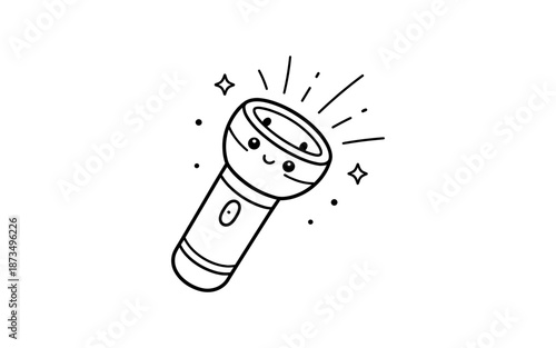 Cute flashlight with smiling face in cartoon style