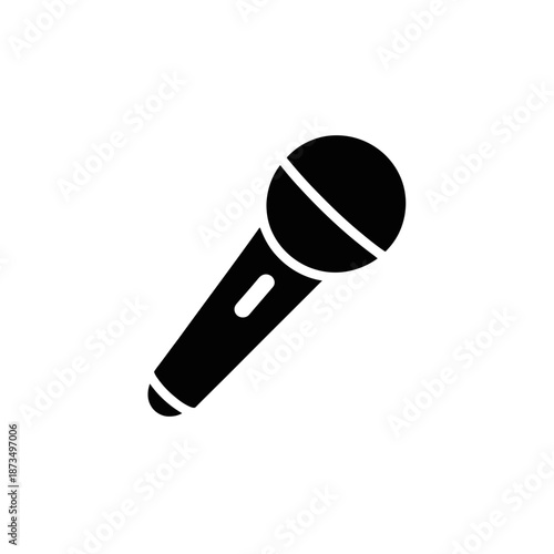 A minimalist black microphone icon with a white outline on a transparent background