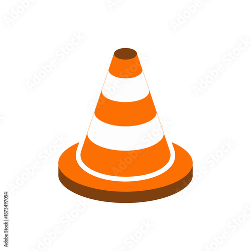 A vibrant orange traffic cone icon with white stripes on a transparent background