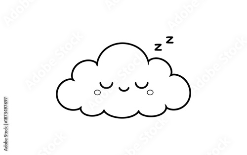 Cute sleeping cloud with zzz in minimalist black and white line style