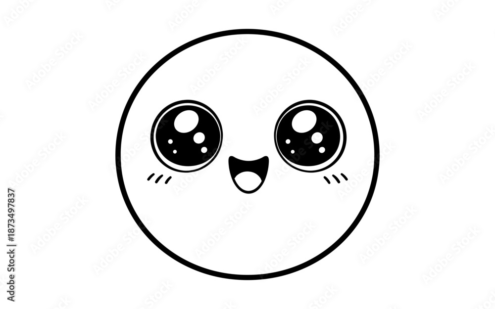 Fototapeta premium Minimalist kawaii smiley face with big eyes and cheerful expression