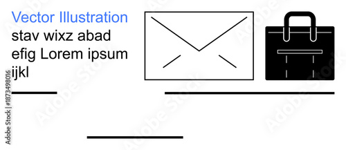 Business, communication, email services, professional tools, corporate identity, minimalism. Features envelope and briefcase icons in a clean layout. Business and communication concept