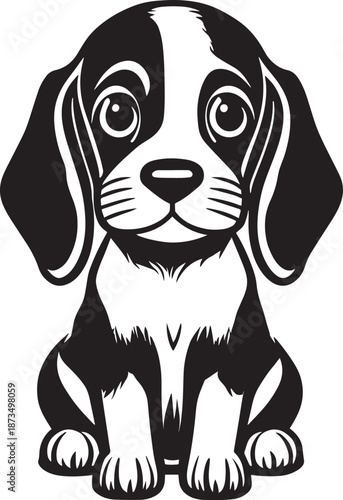 Beagle Dog Black and White Illustration