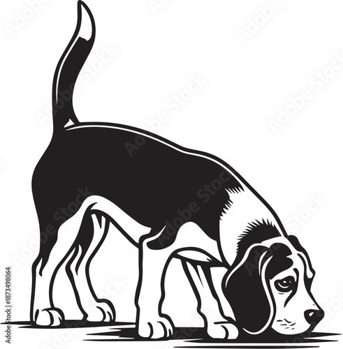 Beagle Dog Black and White Illustration