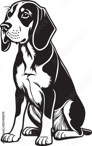 Beagle Dog Black and White Illustration