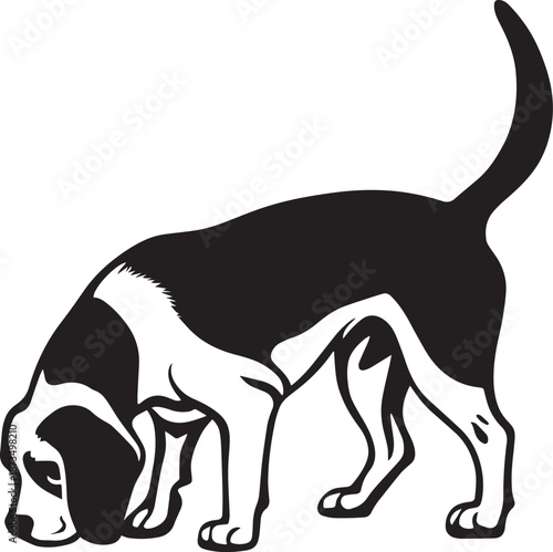 Beagle Dog Black and White Illustration